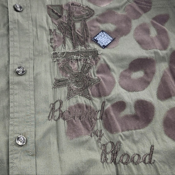 Parish Nation Olive Green Short Sleeve Embroidered Logo Button Down Shirt 5XL - Picture 4 of 14